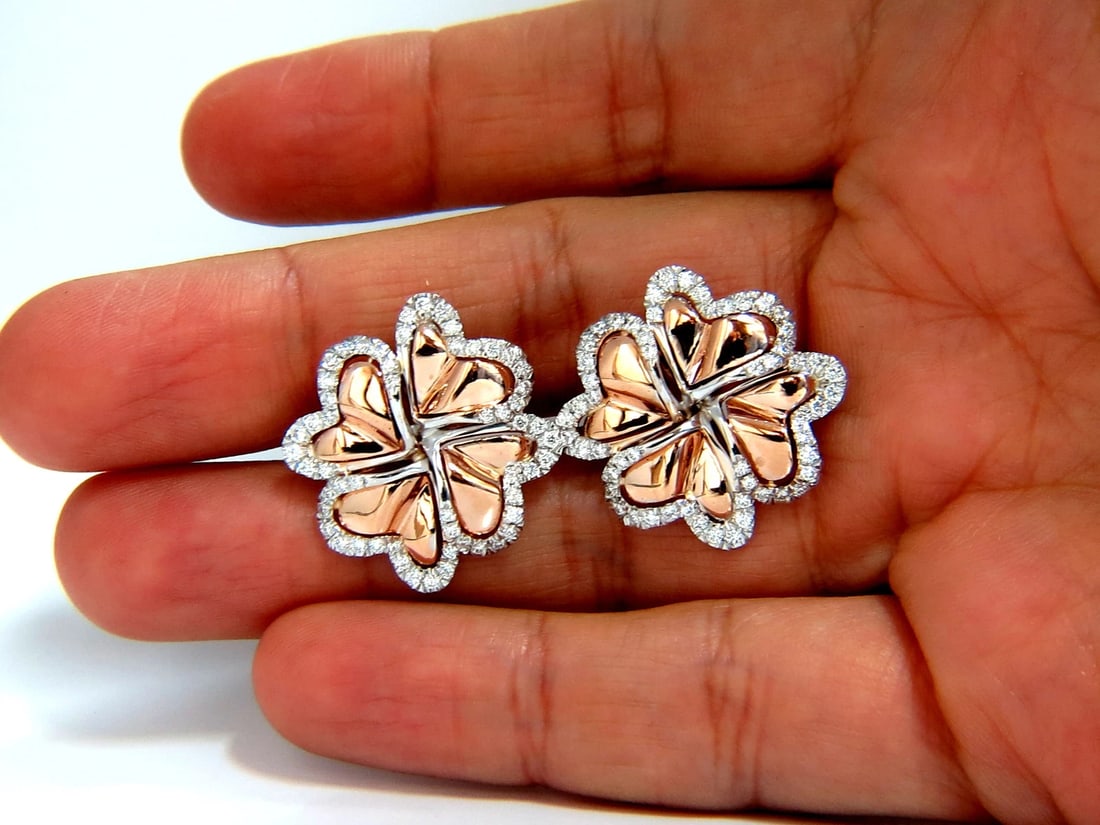 1.40ct 3D Heart Linked Deco Circular Earrings Omega Rose Gold 18KT - 6