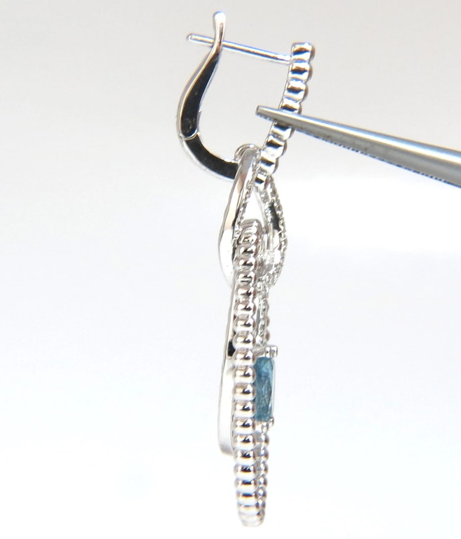 3.52ct natural blue aquamarine diamonds dangle earrings 14kt Dangle Loops - 4