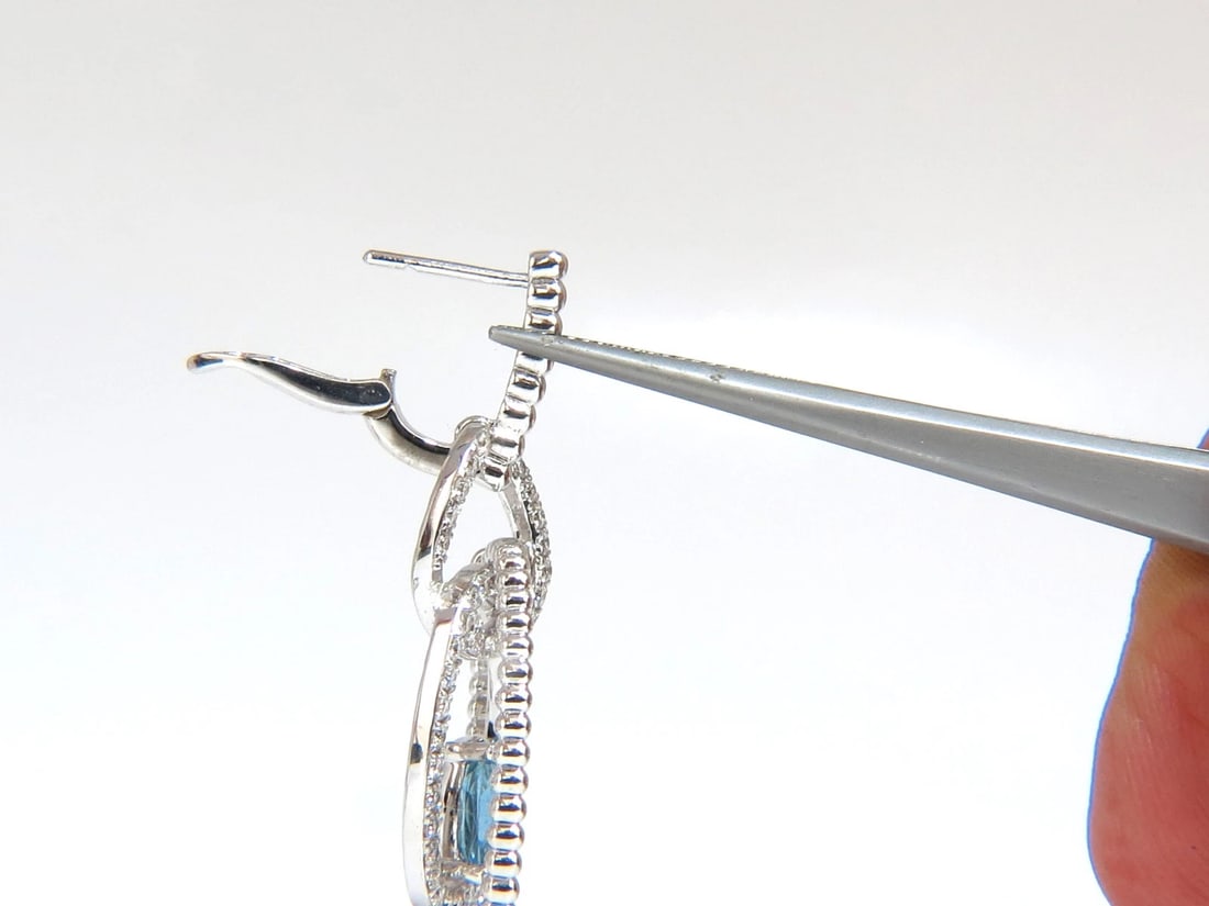 3.52ct natural blue aquamarine diamonds dangle earrings 14kt Dangle Loops - 5