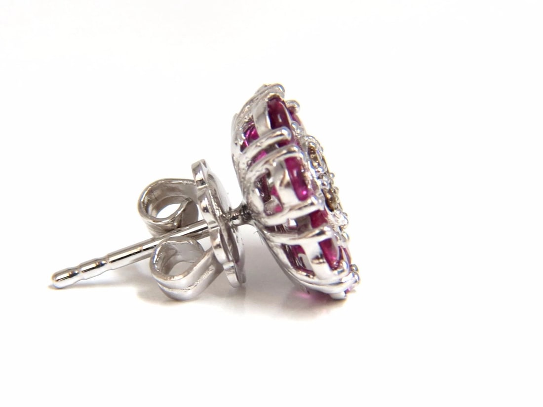 2.65ct Natural Fancy Color Diamonds Ruby Cluster Earrings 14kt - 2