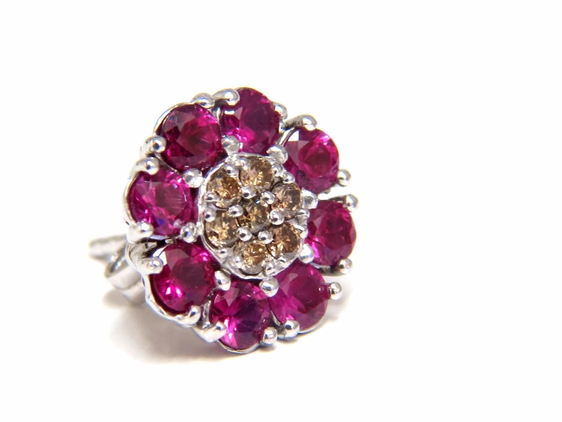 2.65ct Natural Fancy Color Diamonds Ruby Cluster Earrings 14kt - 4