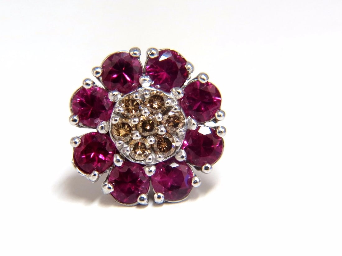 2.65ct Natural Fancy Color Diamonds Ruby Cluster Earrings 14kt - 5