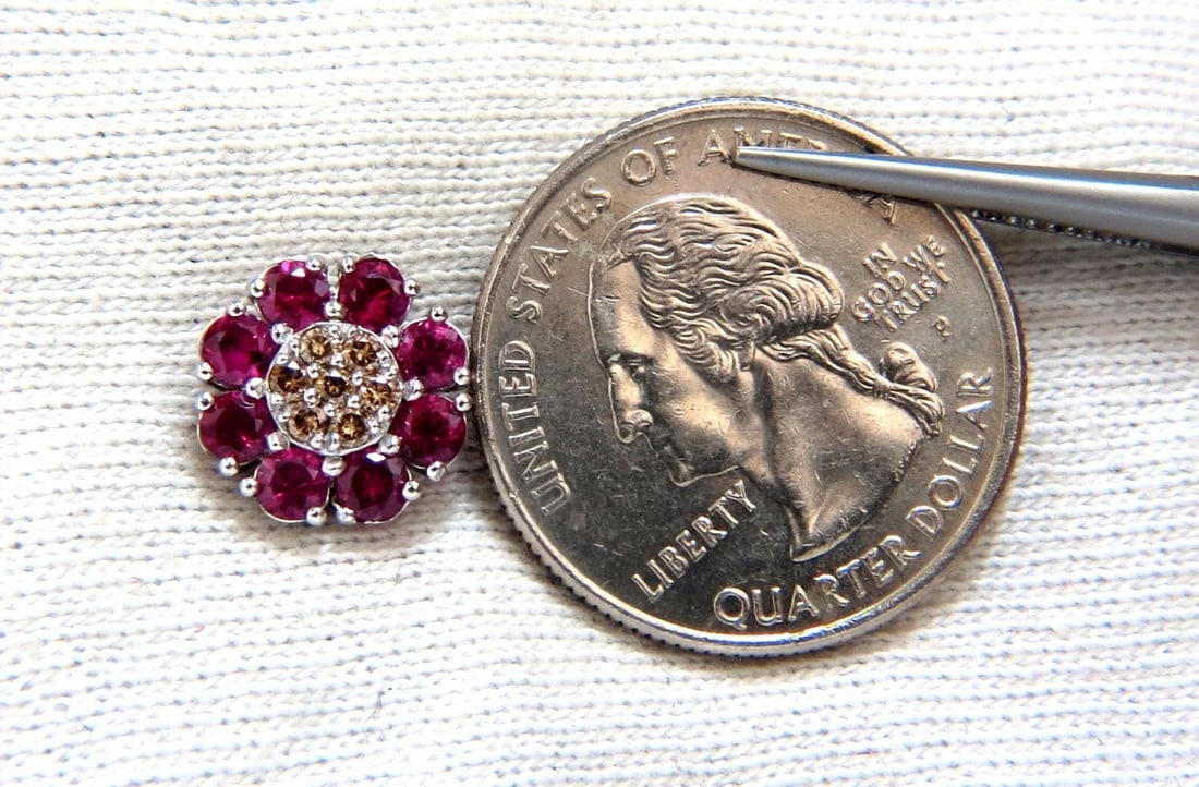 2.65ct Natural Fancy Color Diamonds Ruby Cluster Earrings 14kt - 6