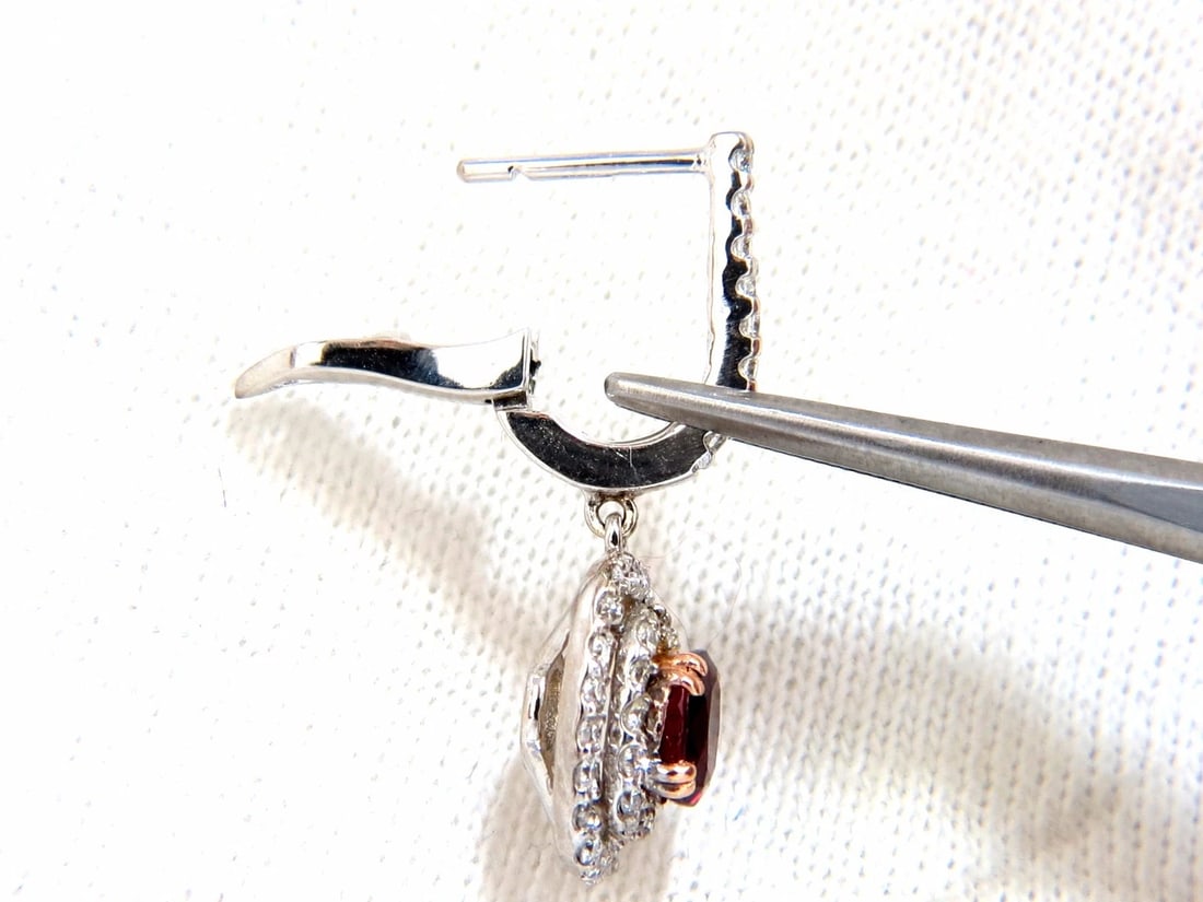 2.70ct natural deep red ruby diamond double halo dangle earrings 14kt - 4