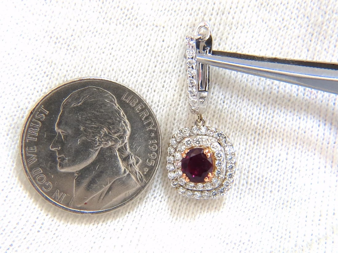 2.70ct natural deep red ruby diamond double halo dangle earrings 14kt - 6