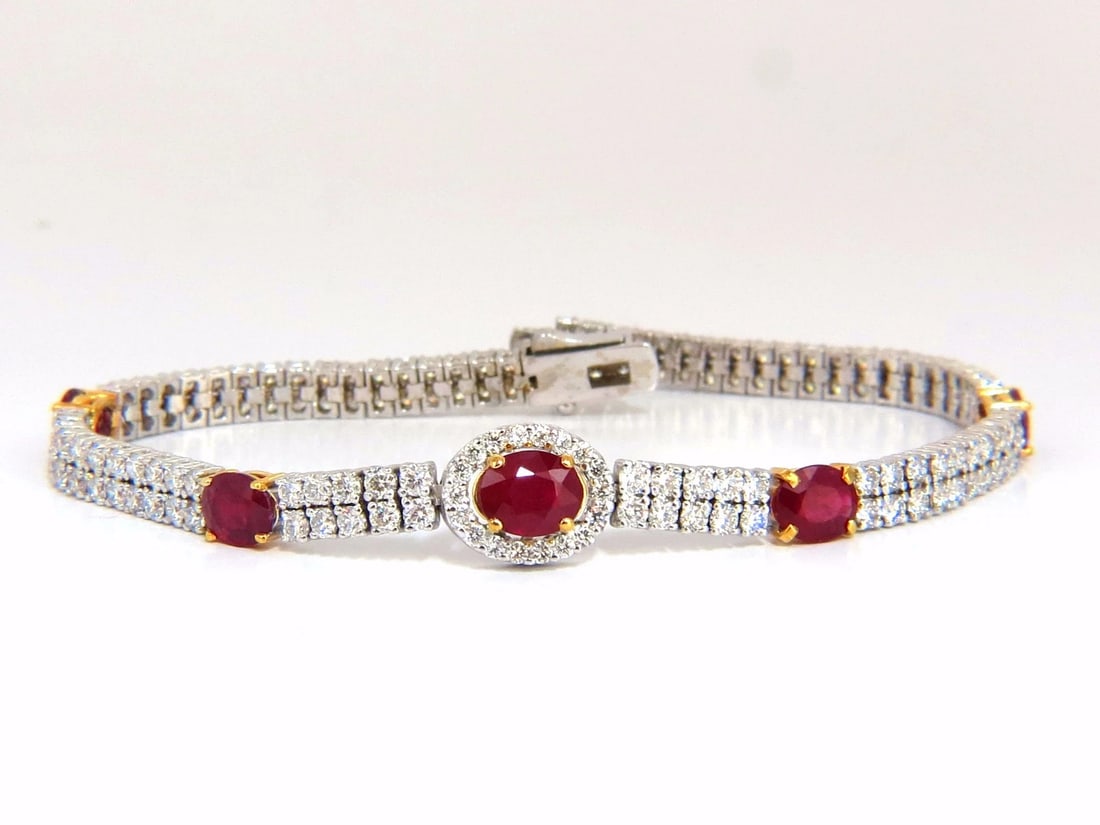 7.34ct natural ruby diamonds bracelet regency deco 14kt double row cluster (1 of 7)