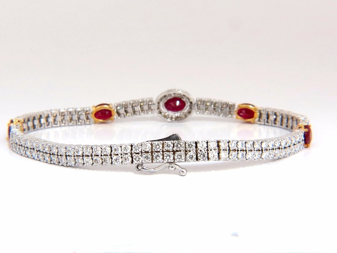 7.34ct natural ruby diamonds bracelet regency deco 14kt double row cluster - 5
