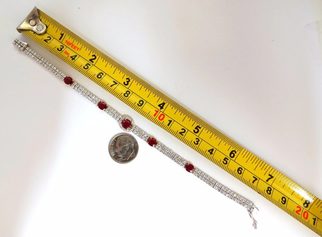 7.34ct natural ruby diamonds bracelet regency deco 14kt double row cluster - 6