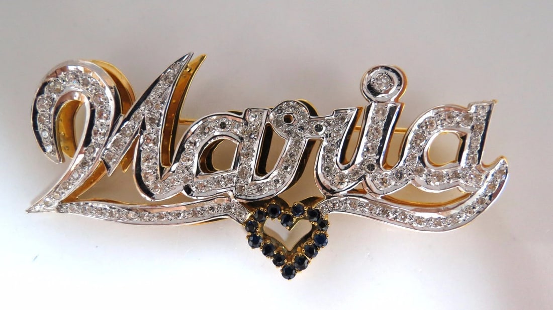Maria Brooch Pin 2.00ct natural sapphire diamonds 14kt (1 of 6)