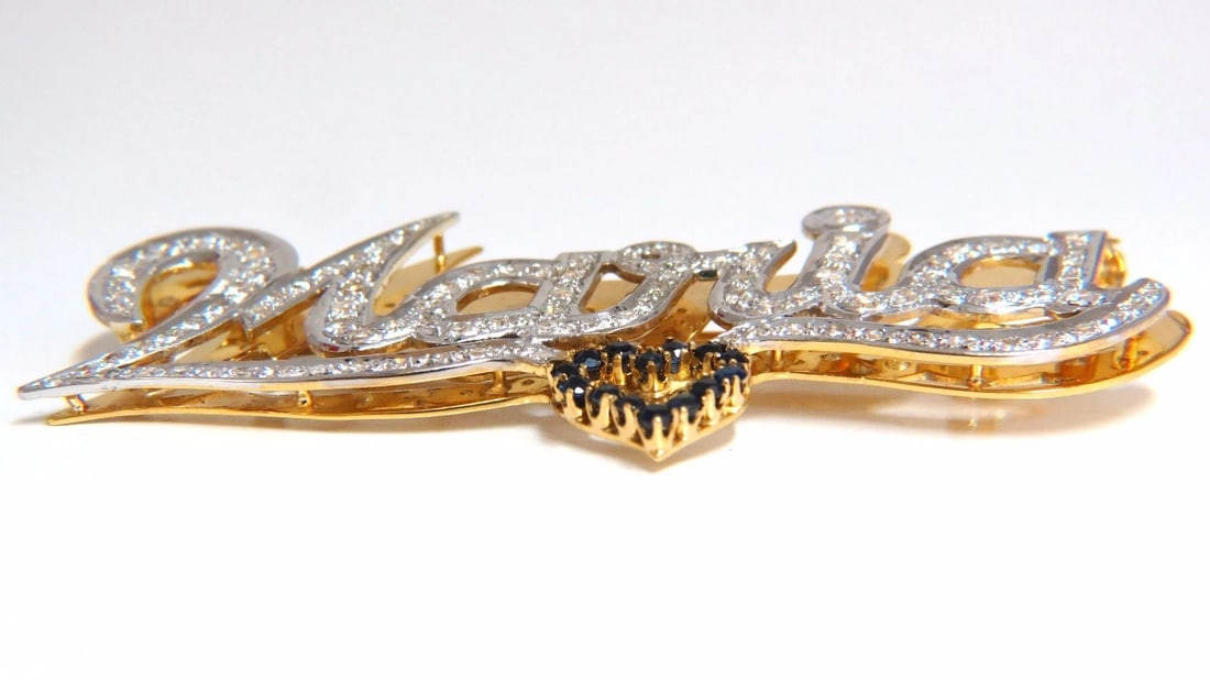 Maria Brooch Pin 2.00ct natural sapphire diamonds 14kt - 2