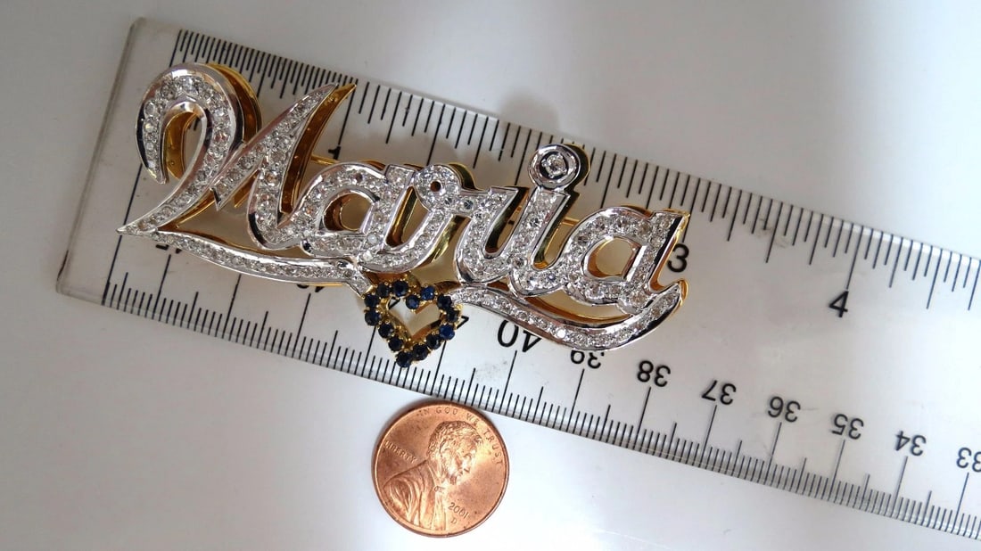Maria Brooch Pin 2.00ct natural sapphire diamonds 14kt - 6