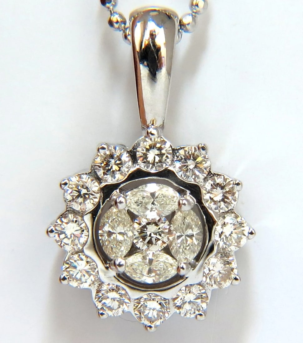 1.00CT NATURAL DIAMONDS MARQUISE CLUSTER HALO PENDANT BALL CHAIN NECKLACE+ - 2