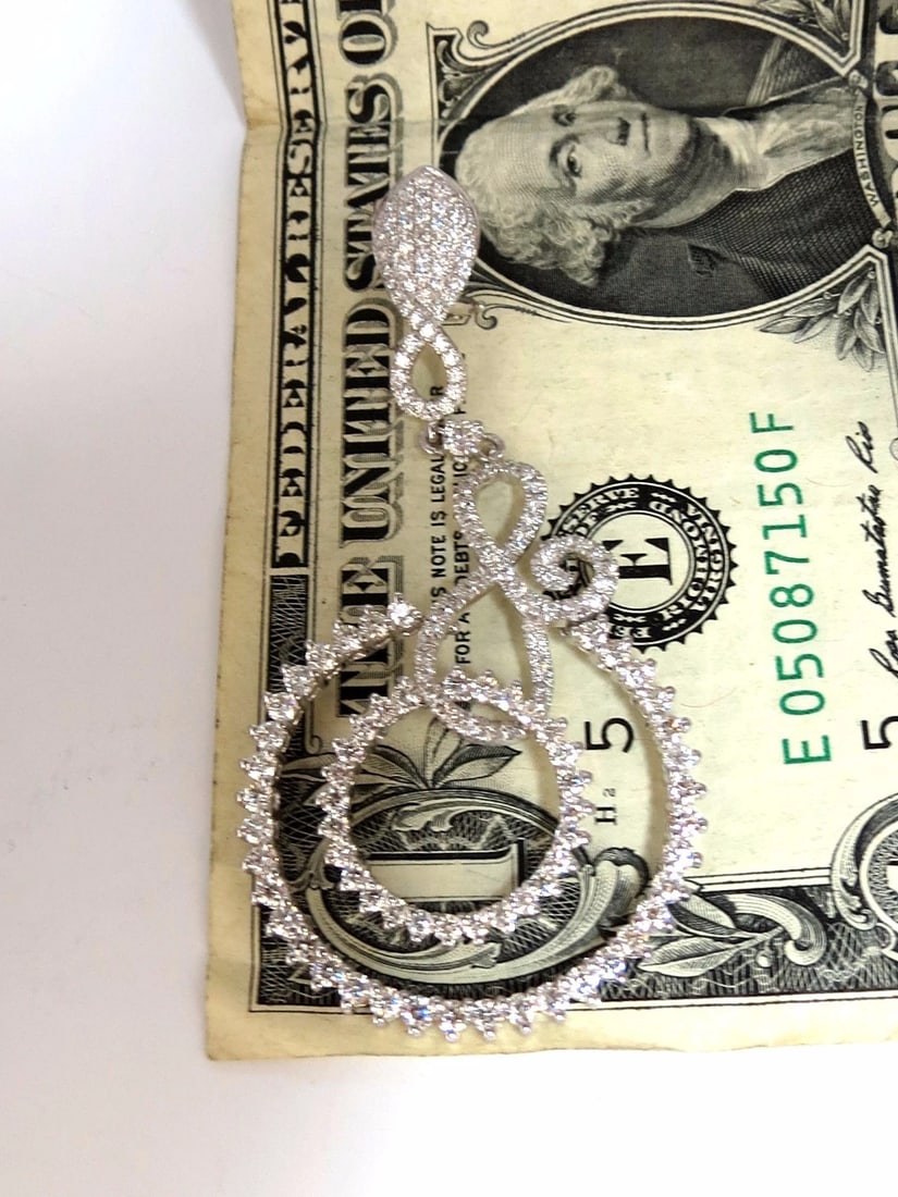 5.50ct NATURAL ROUND DIAMONDS SWIRL CIRCLE DANGLE EARRINGS 18KT MUSICAL - 5