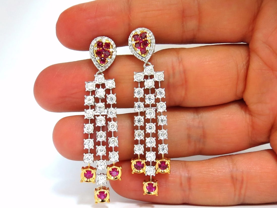 3.00ct natural red ruby diamond by yard dangle earrings 14kt - 5