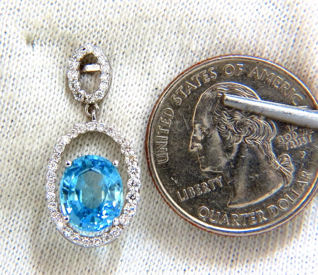 8.86ct natural vivid indigo blue zircon diamonds dangle earrings 14kt - 2