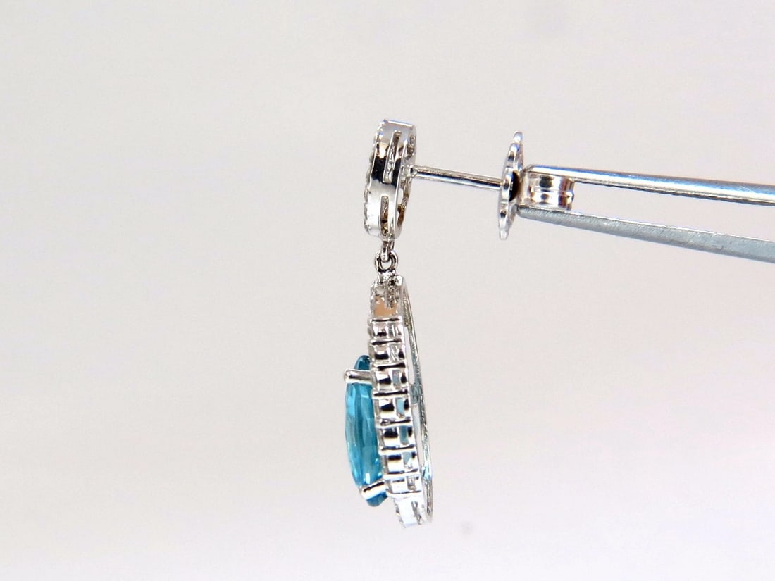 8.86ct natural vivid indigo blue zircon diamonds dangle earrings 14kt - 3