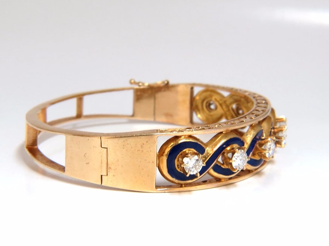 Victorian Ridged Interwoven Braided Handmade Diamond bangle bracelet 14kt - 2