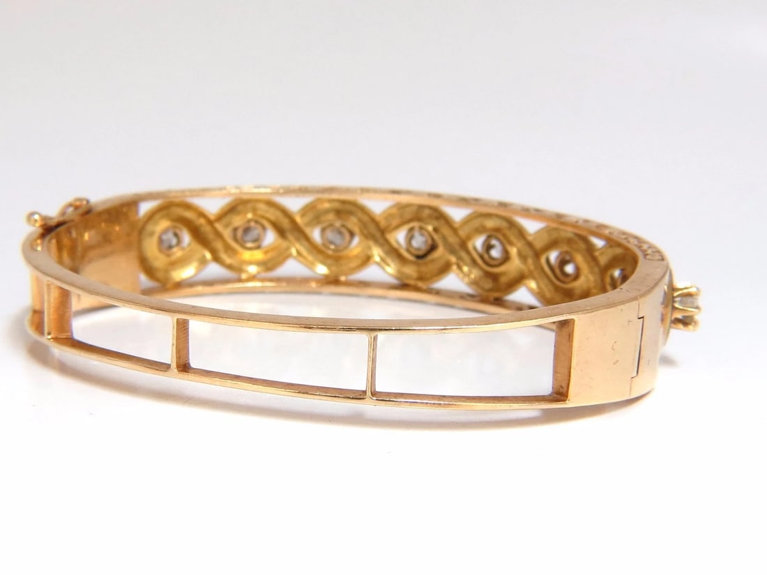 Victorian Ridged Interwoven Braided Handmade Diamond bangle bracelet 14kt - 3