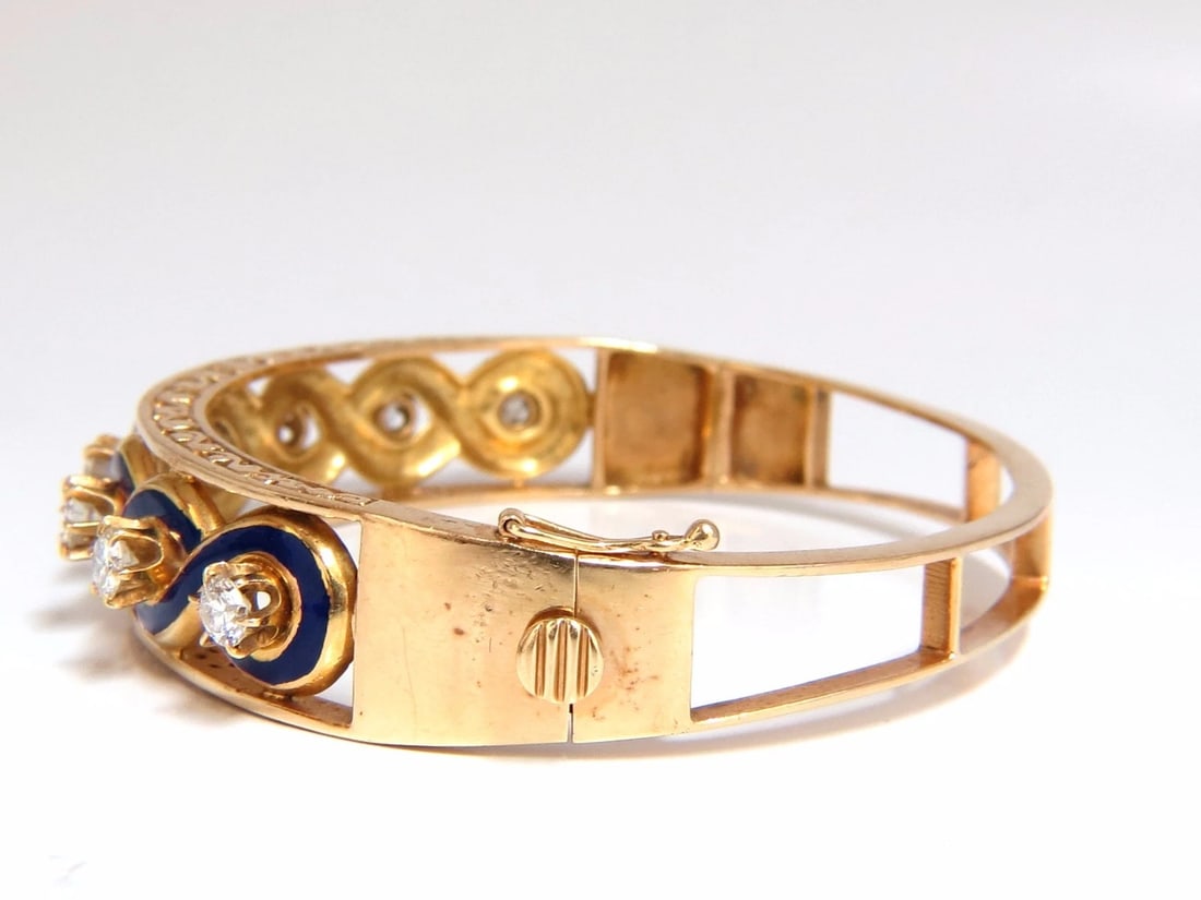 Victorian Ridged Interwoven Braided Handmade Diamond bangle bracelet 14kt - 4