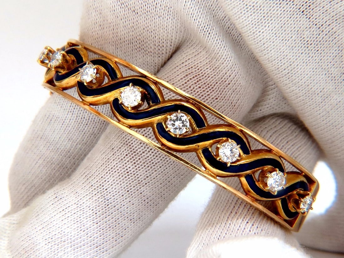 Victorian Ridged Interwoven Braided Handmade Diamond bangle bracelet 14kt - 6