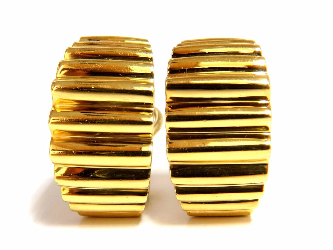 18kt 3D Regency Deco Grill Form Earrings Omega (1 of 4)