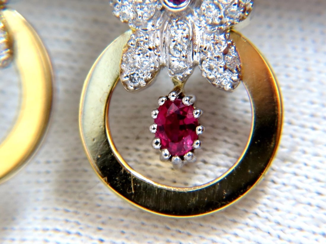 1.70CT NATURAL OVAL BRIGHT RED RUBY DIAMOND DANGLE BUTTERFLY EARRINGS 14KT - 2