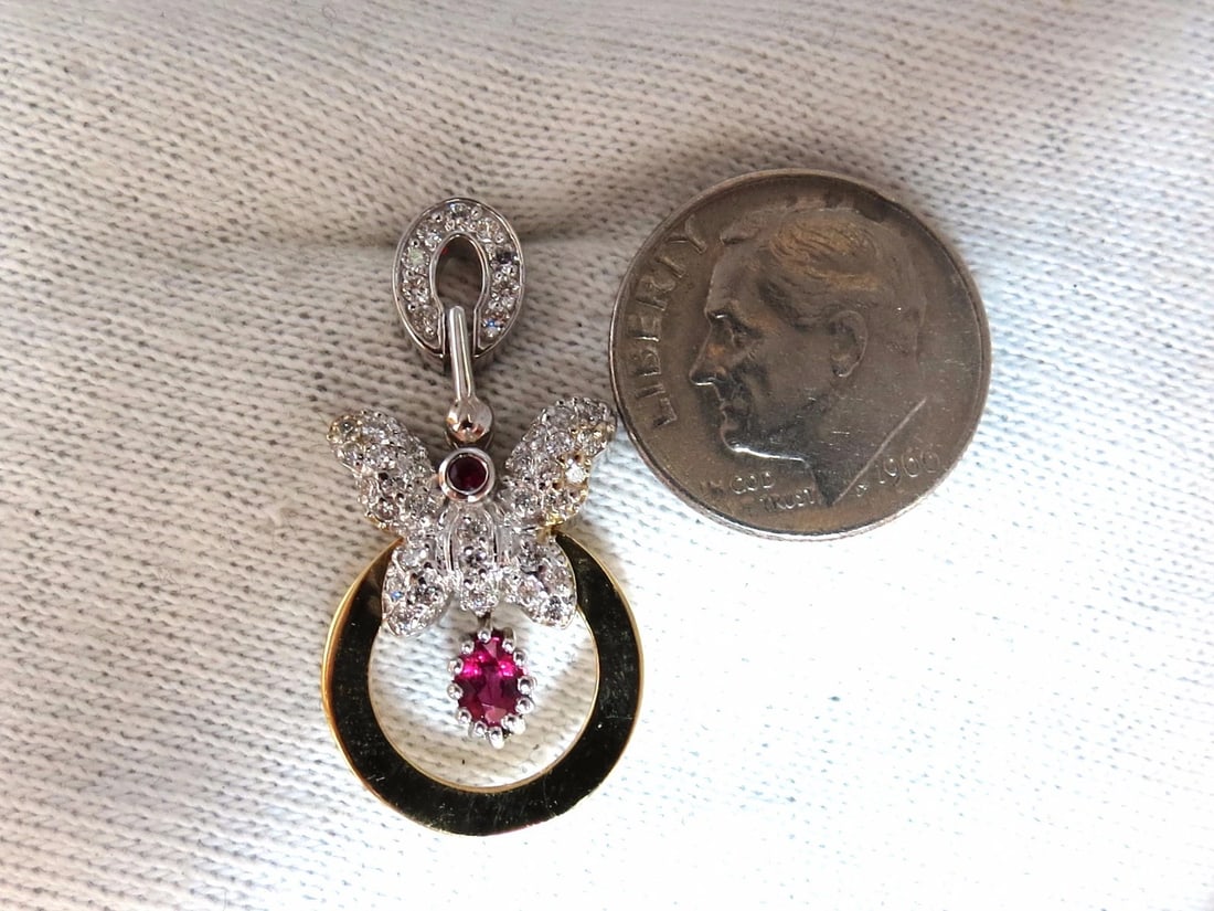 1.70CT NATURAL OVAL BRIGHT RED RUBY DIAMOND DANGLE BUTTERFLY EARRINGS 14KT - 8