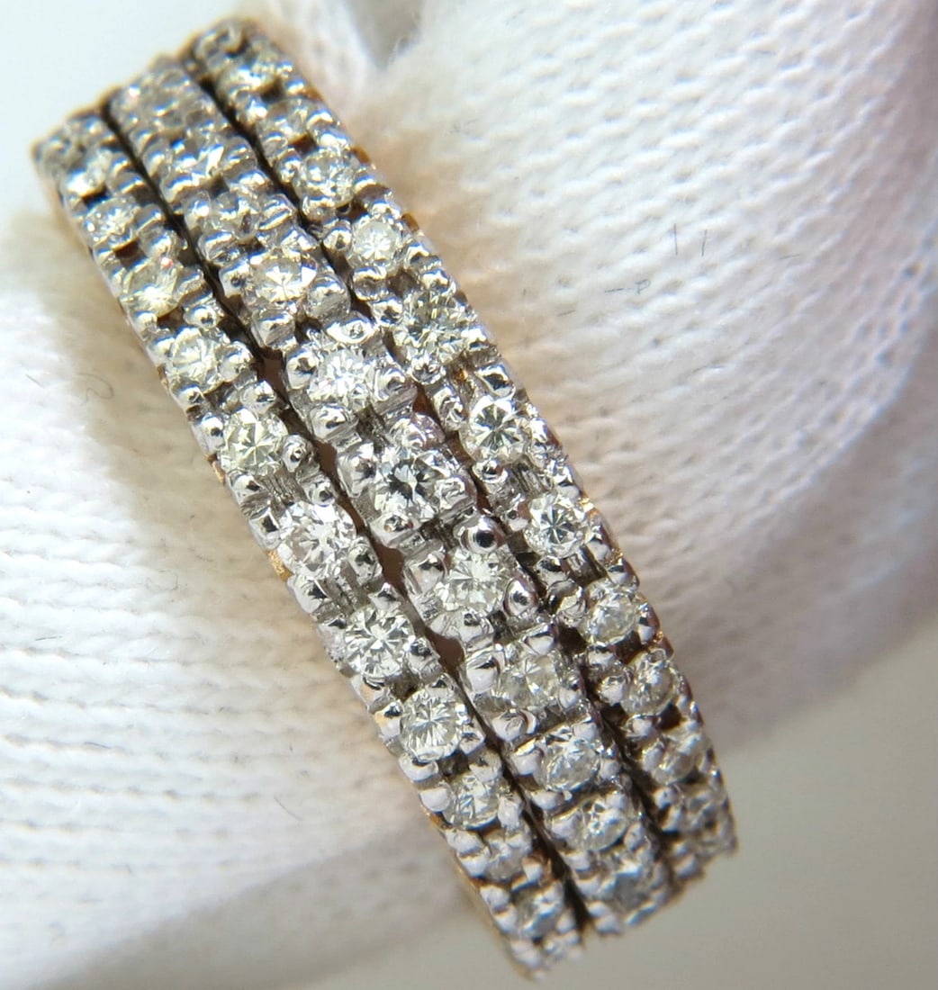 1.23CT NATURAL DIAMONDS BAND RING H/VS CLASSIC 3 ROWS 14KT GOLD (1 of 8)