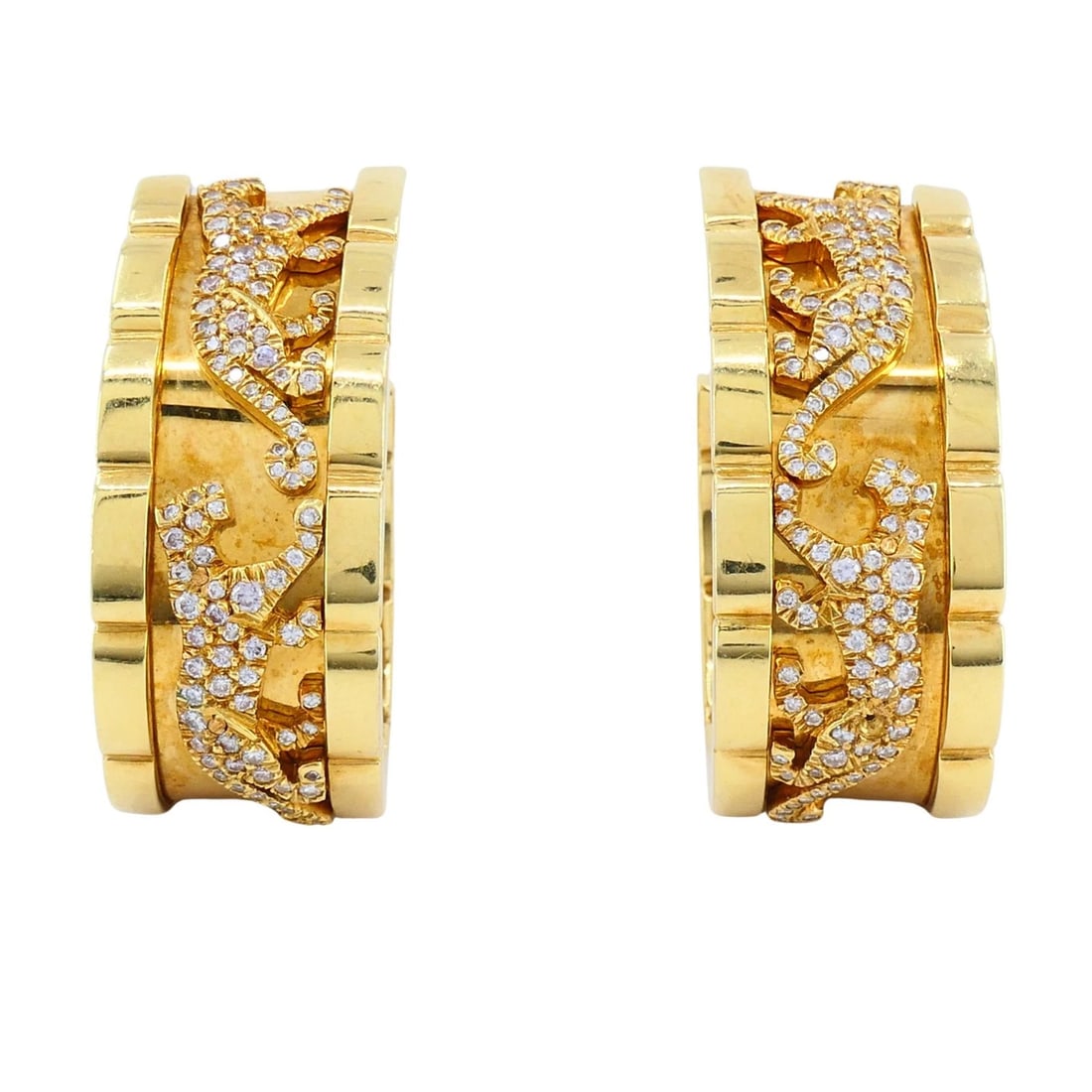 Vintage Cartier Walking Panthere 18k Gold Diamond Hoop Earrings - 3