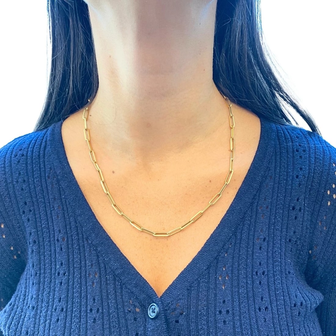 18k Gold Paperclip Chain Necklace, Italy - 2