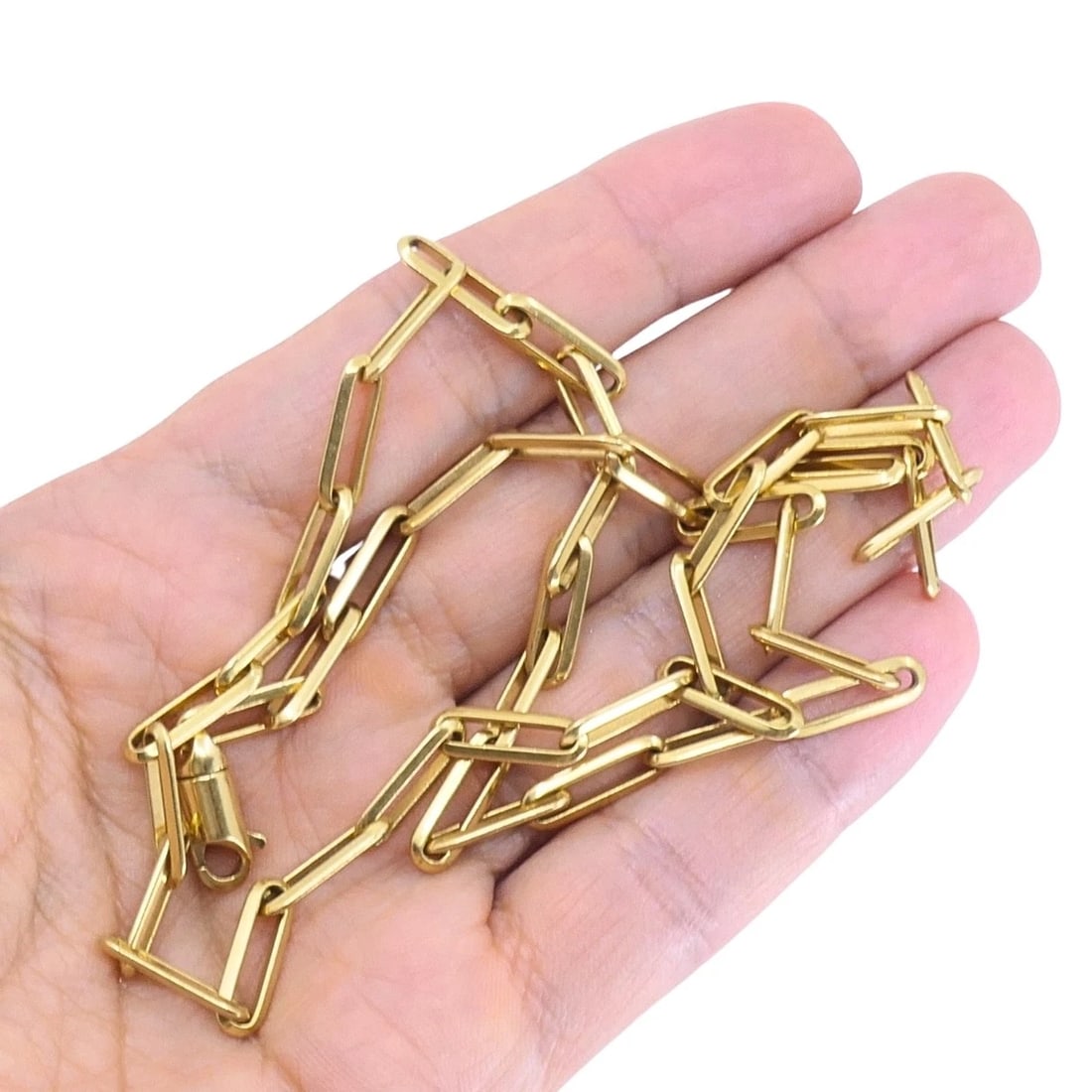 18k Gold Paperclip Chain Necklace, Italy - 5