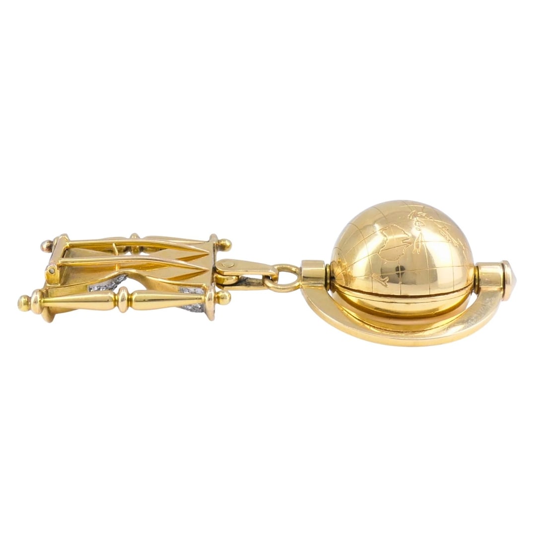Vintage French LAPEL WATCH Pin Clip 18k Gold Diamonds Estate Jewelry - 3