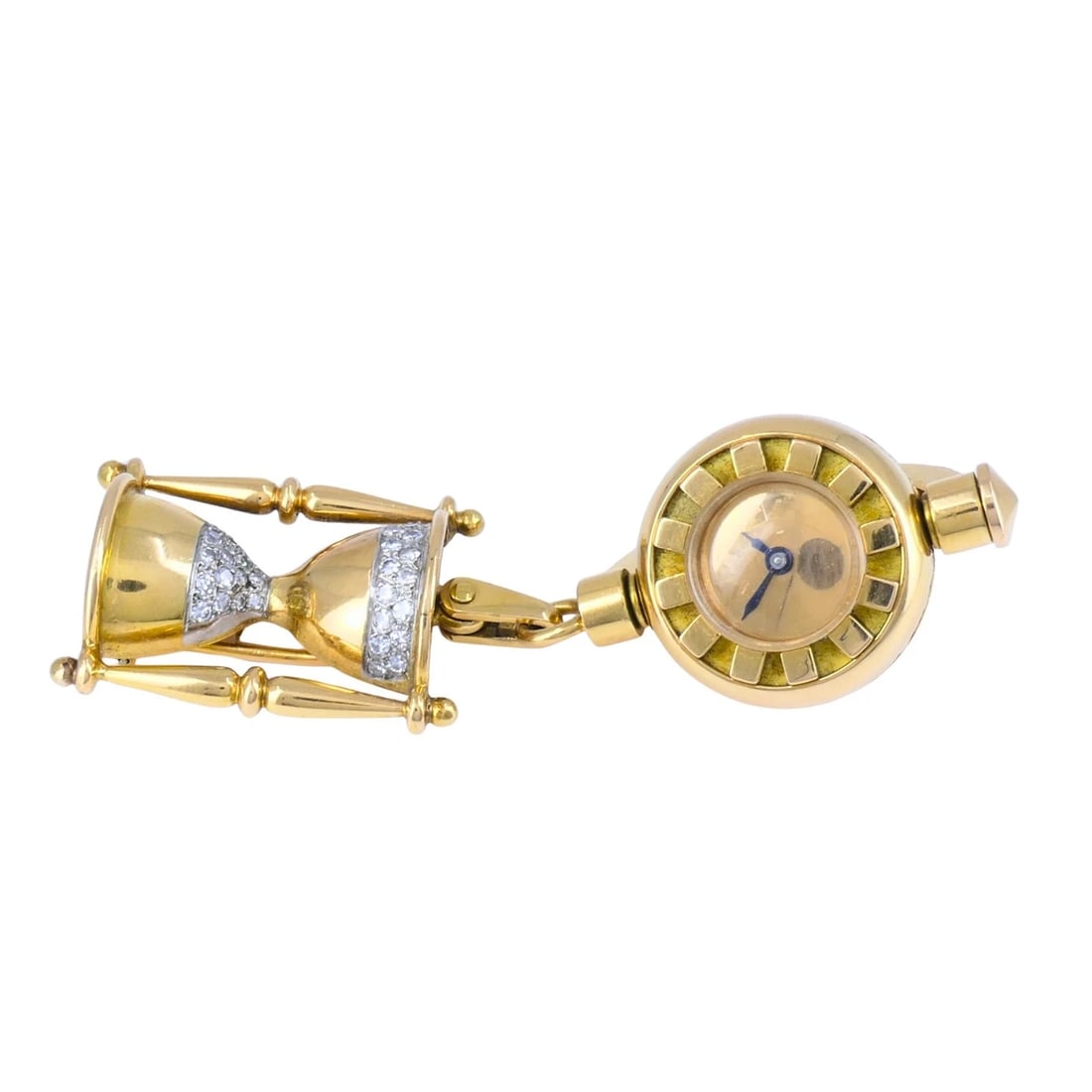 Vintage French LAPEL WATCH Pin Clip 18k Gold Diamonds Estate Jewelry - 5