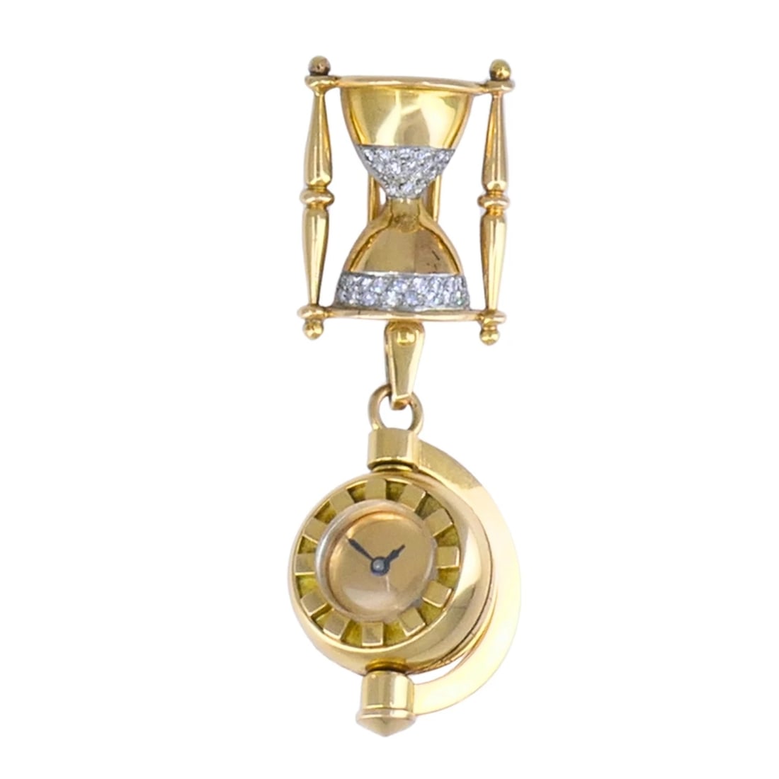 Vintage French LAPEL WATCH Pin Clip 18k Gold Diamonds Estate Jewelry - 7