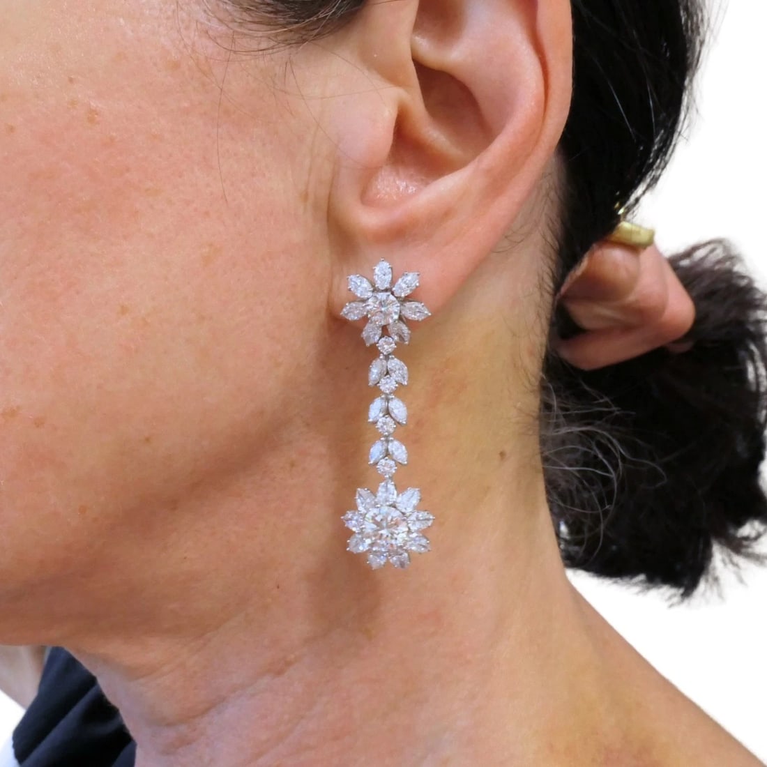 Platinum Diamond EARRINGS Cluster Dangle Earrings Estate Jewelry - 2