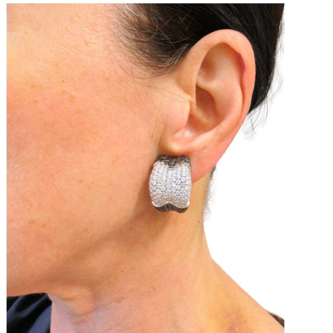 De Grisogono EARRINGS 18k White Gold Black Diamond Hoop Earrings Estate Jewelry - 2