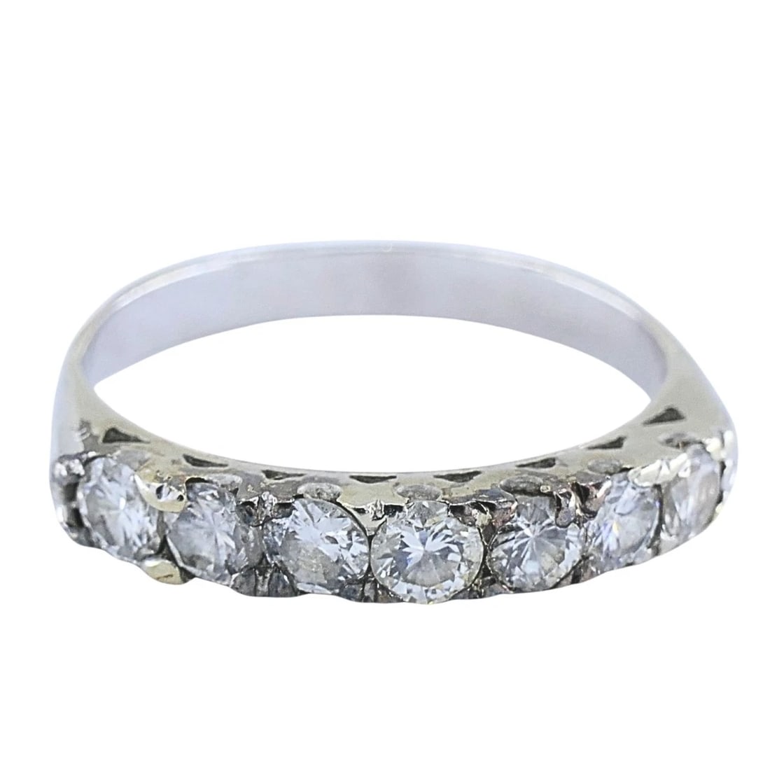 Vintage 12k Gold Diamond Ring Seven-Stone Band - 7