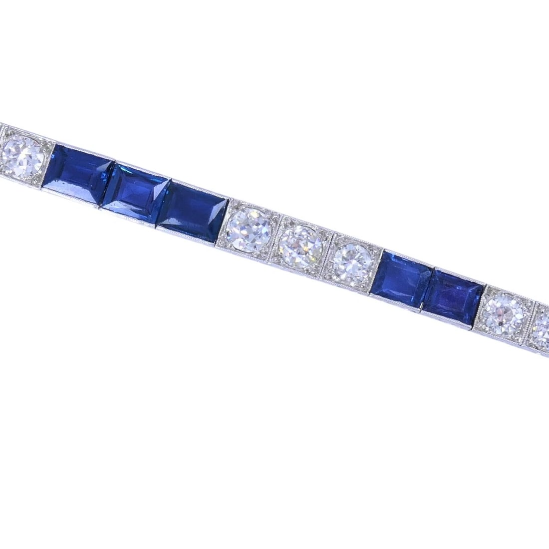 Art Deco Diamond Tennis BRACELET Sapphire Platinum Estate Jewelry - 8