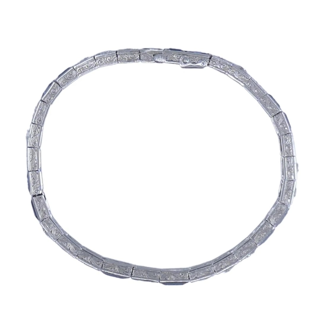 Art Deco Diamond Tennis BRACELET Sapphire Platinum Estate Jewelry - 9