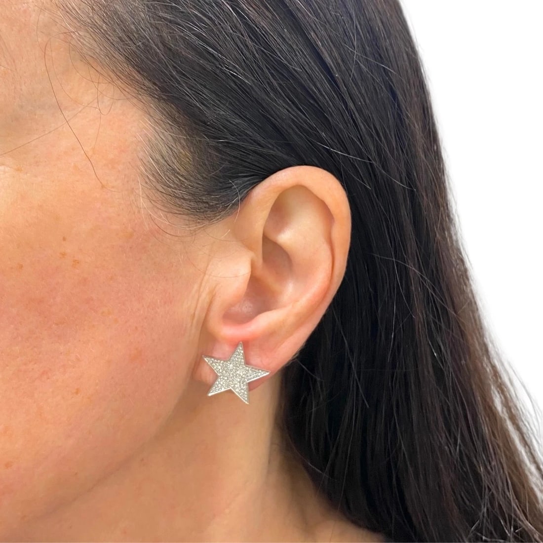 14k White Gold Pavé Diamond Star Stud Earrings - 2