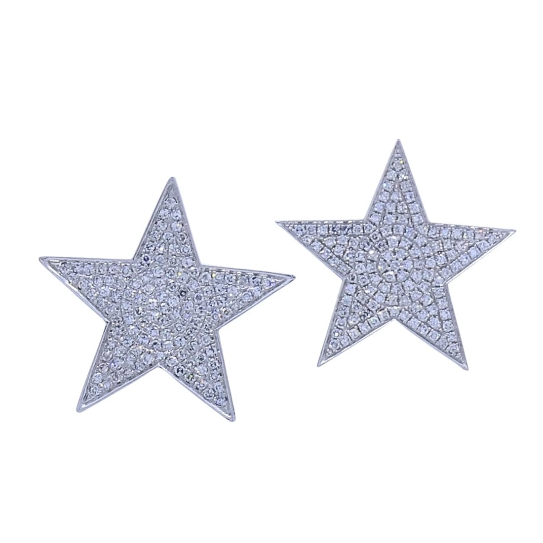 14k White Gold Pavé Diamond Star Stud Earrings - 7