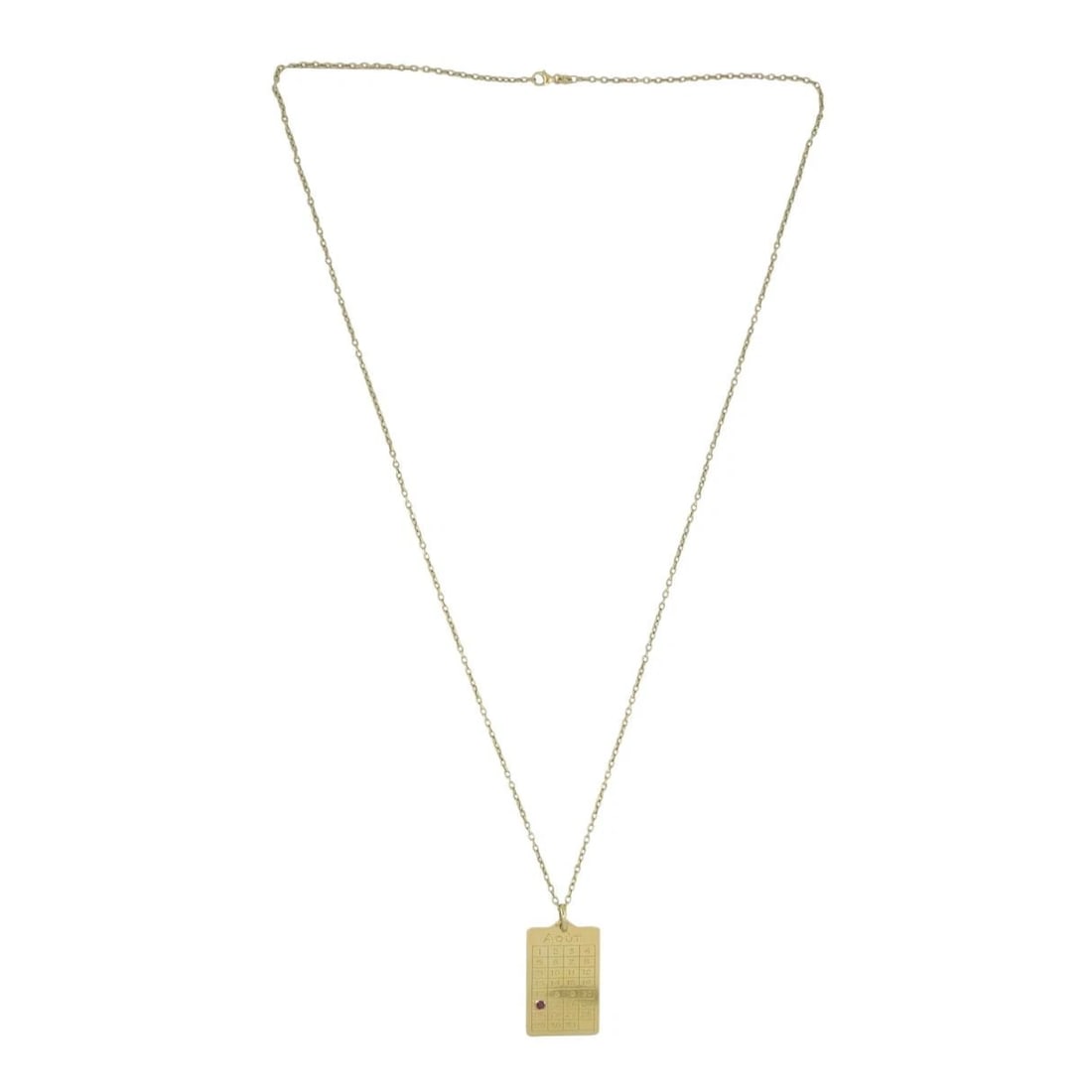 French 18k Gold Ruby 'August 21st' Calendar Pendant Chain Necklace - 2