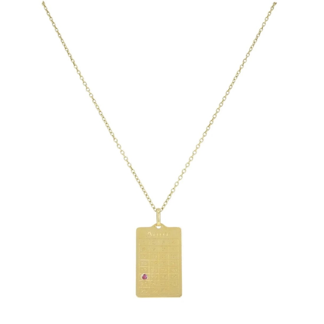French 18k Gold Ruby 'August 21st' Calendar Pendant Chain Necklace - 3