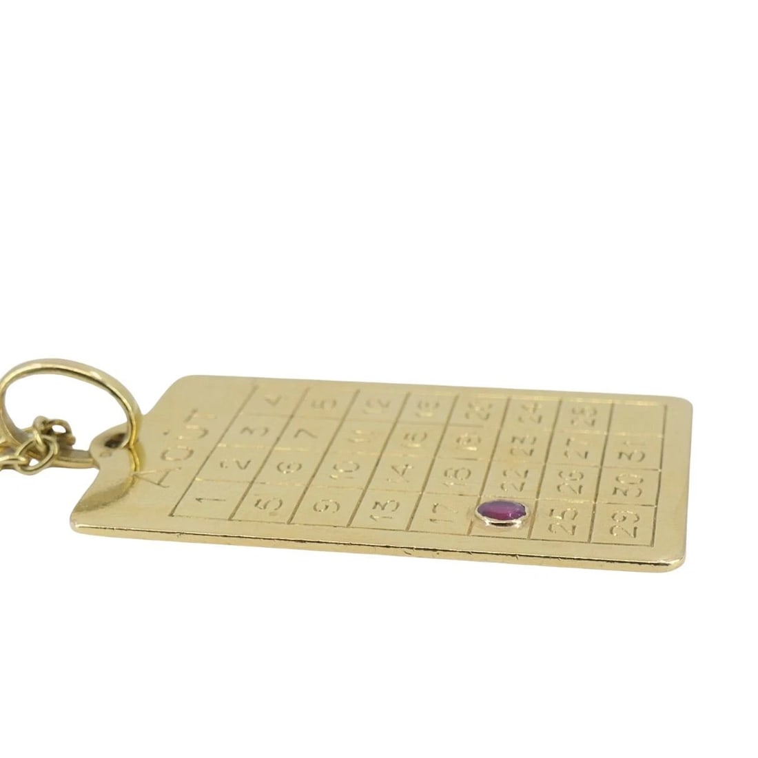 French 18k Gold Ruby 'August 21st' Calendar Pendant Chain Necklace - 6