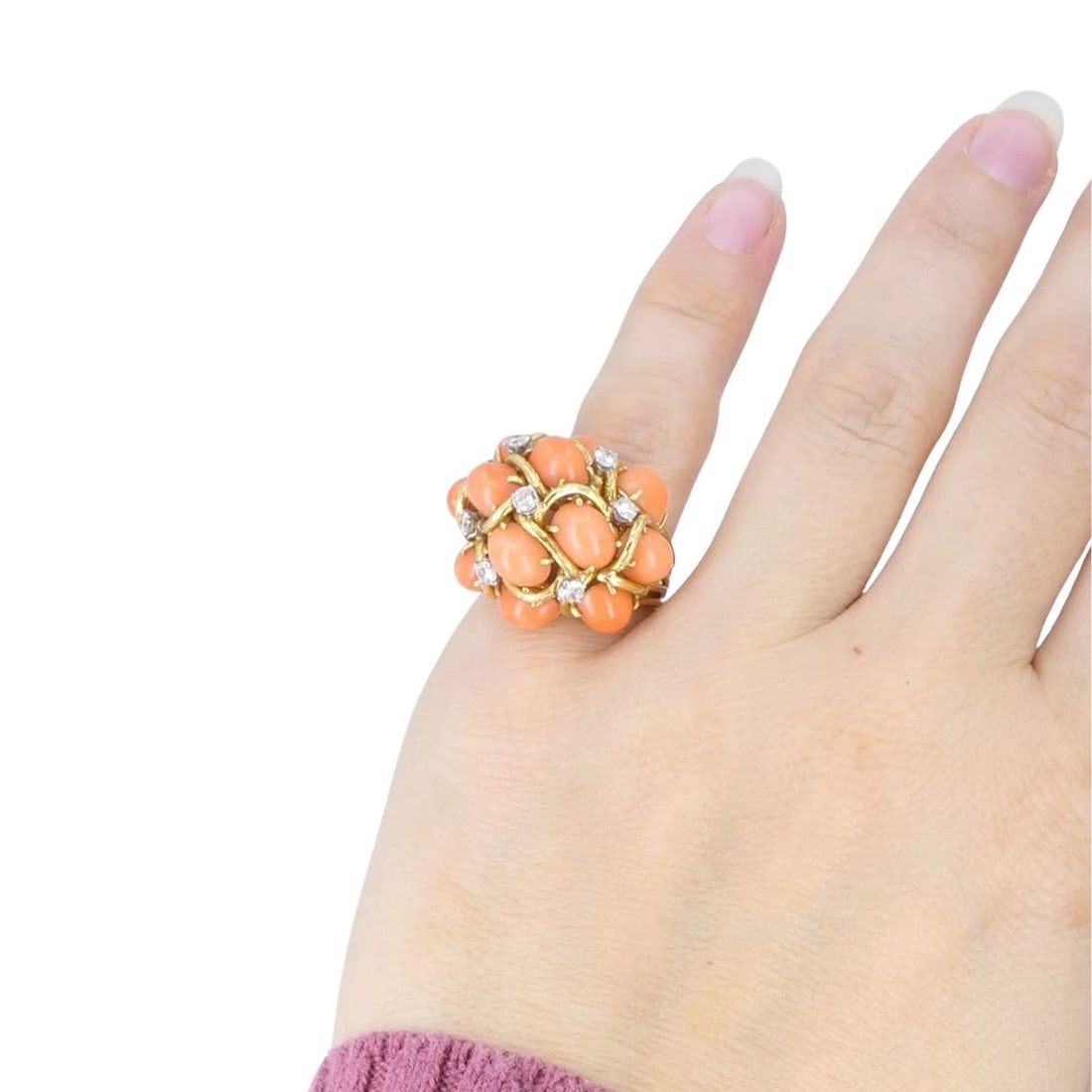 David Webb 18k Gold Coral Diamond Cocktail - 2