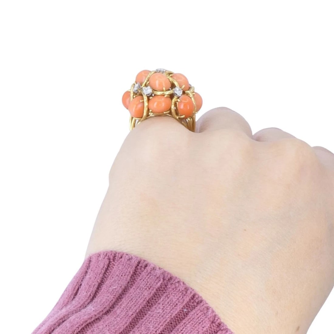 David Webb 18k Gold Coral Diamond Cocktail - 3