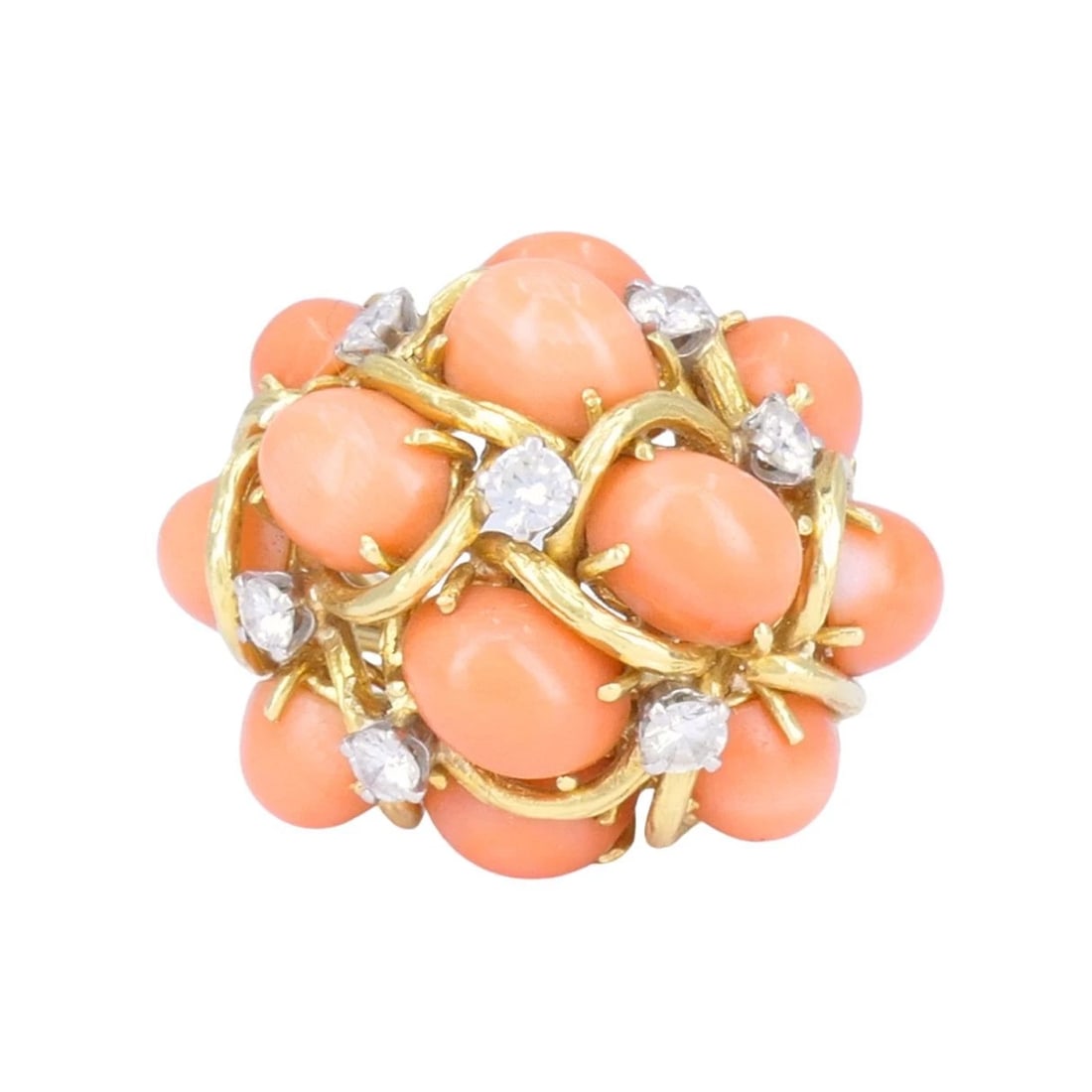 David Webb 18k Gold Coral Diamond Cocktail - 4