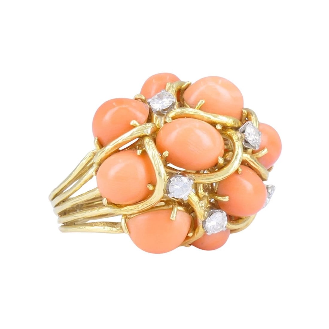 David Webb 18k Gold Coral Diamond Cocktail - 8