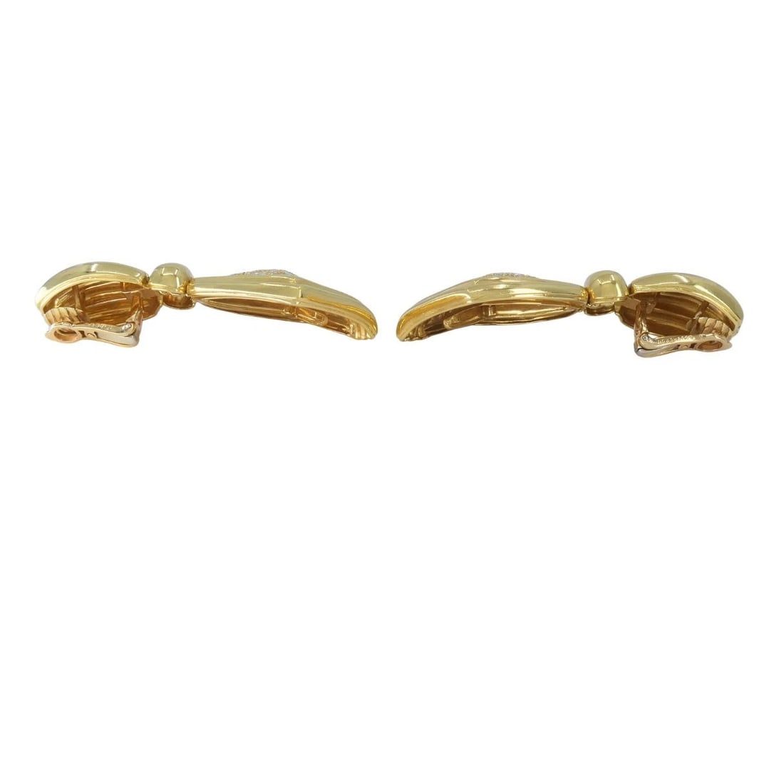 Vintage Boucheron Paris 18k Gold Diamond Ribbed Drop Earrings - 12