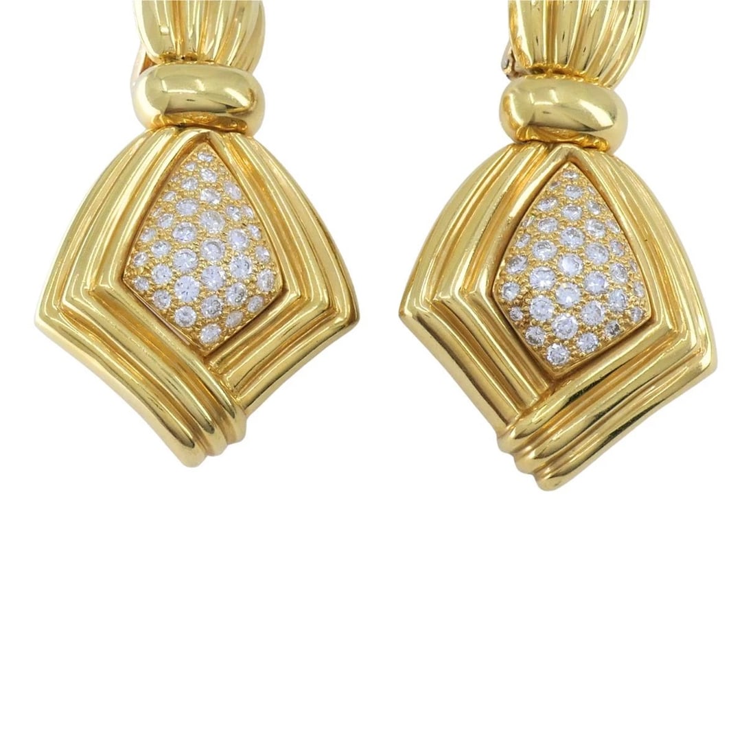 Vintage Boucheron Paris 18k Gold Diamond Ribbed Drop Earrings - 7